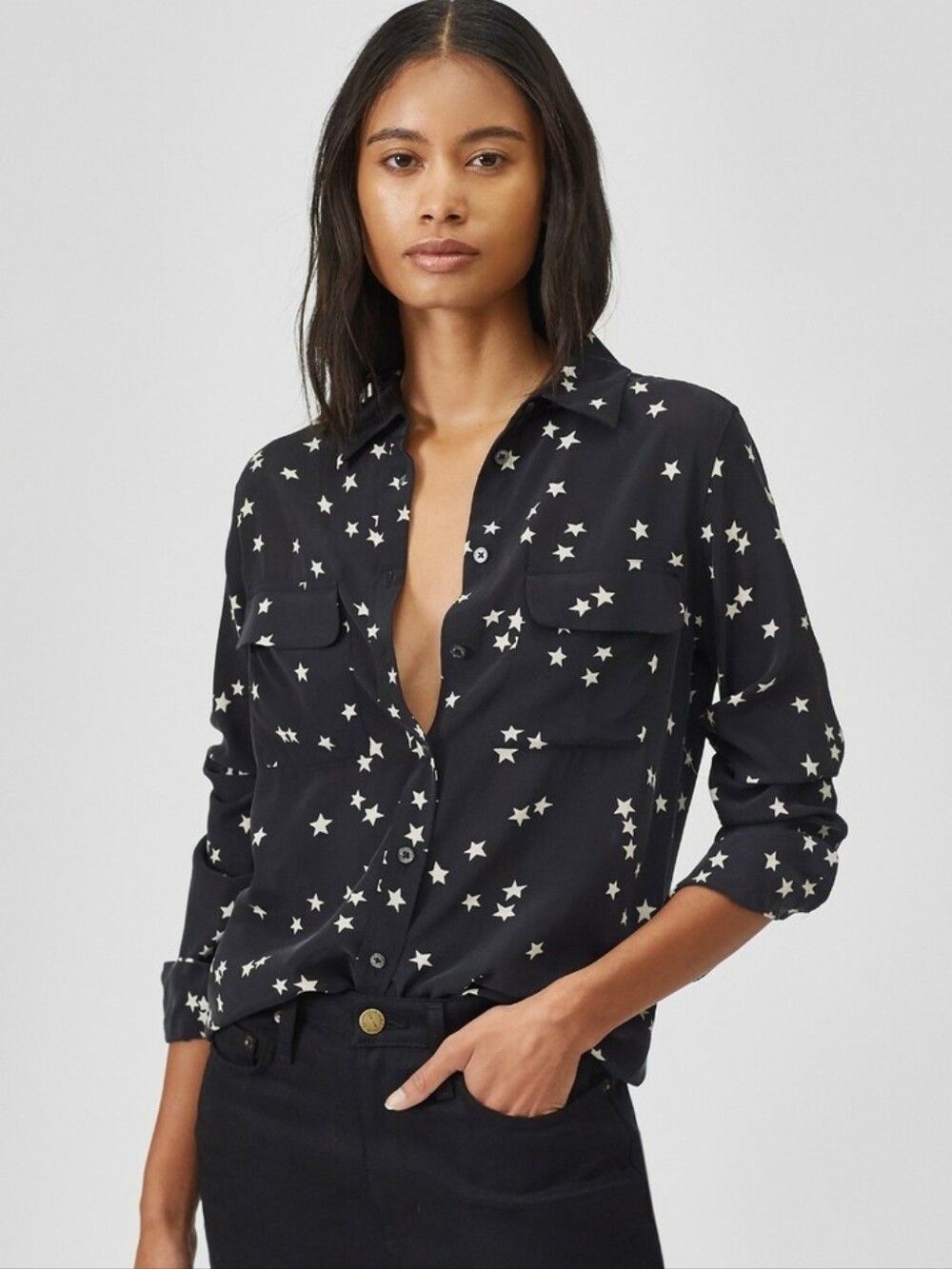 EQUIPMENT X KATE MOSS Starry Night Silk Black White Blouse & Camisole XSmall